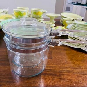 Vintage Pyrex 3pc Double Boiler with Lid